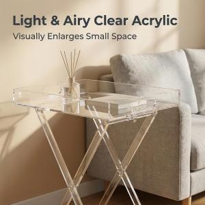>Clear Acrylic Folding Side Table | Modern Minimalist Transparent Tray Table with Handle for Living Room, Bar